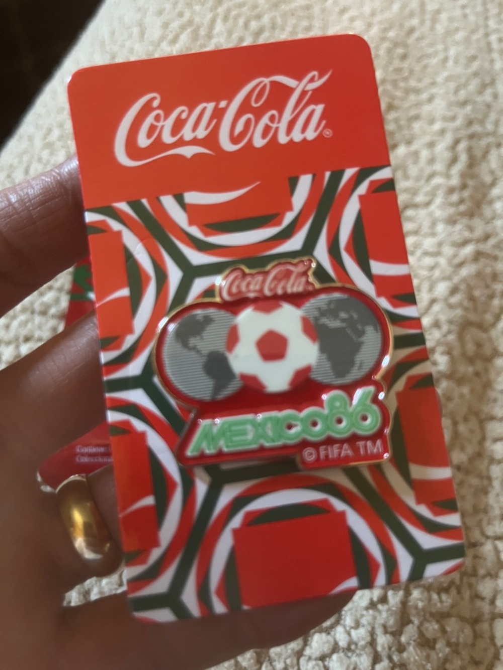 FIFA 2026 Coca Cola Mexico 86 Soccer Enamel Pin in Red and Green